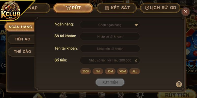Điều kiện của người chơi khi rút tiền KCLUB

